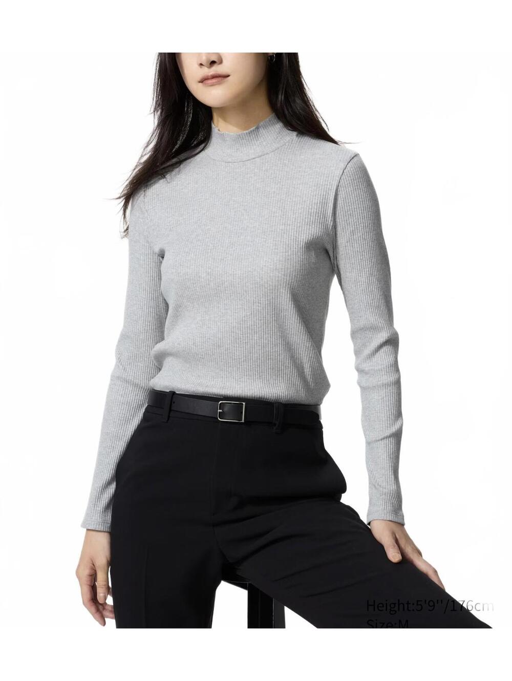 Uniqlo Ribbed High Neck T-Shirt NWT Gray Small